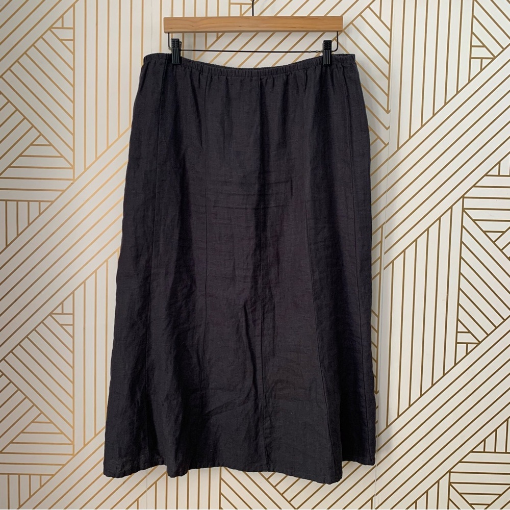 Flax 100% Linen charcoal A-Line Midi Skirt Flowy Lagenlook boho contemporary M